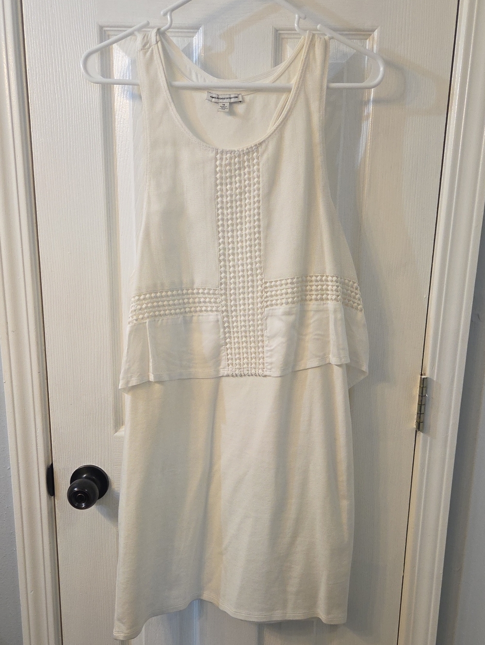 American Eagle Outfitters White Sleeveless Crochet-Trim Top